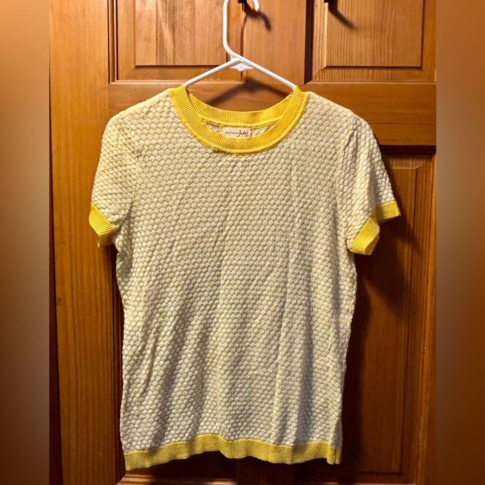 Maison Jules Yellow and Cream Textured Blouse